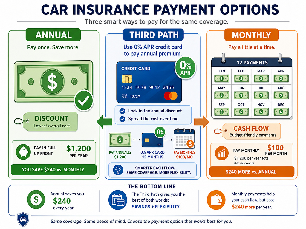 Infographic comparing annual versus monthly car insurance payment plans