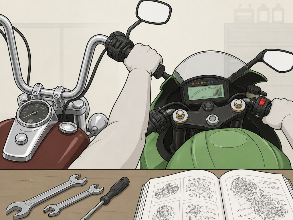 Cruiser vs sport bike handlebars and maintenance tools for daily usability.