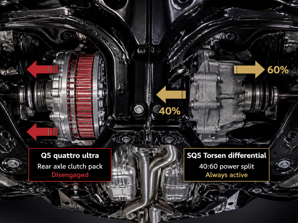 Audi Q5 quattro ultra versus SQ5 Torsen differential close-up comparison.