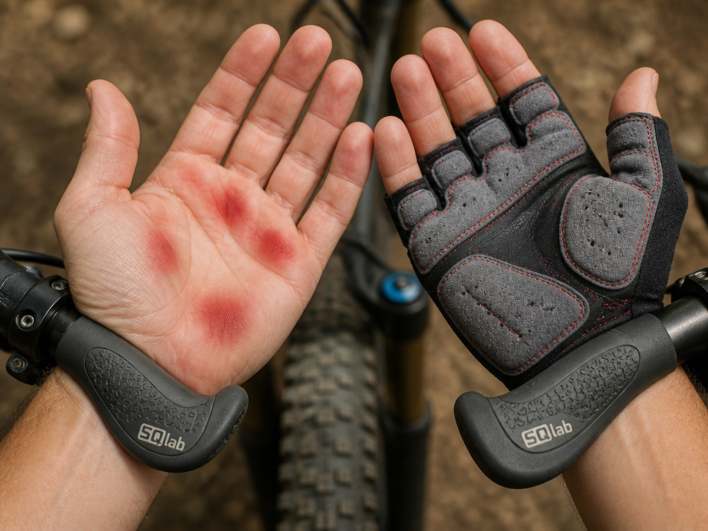 Comparison of ergonomic bike grips and padded gloves for preventing hand numbness.