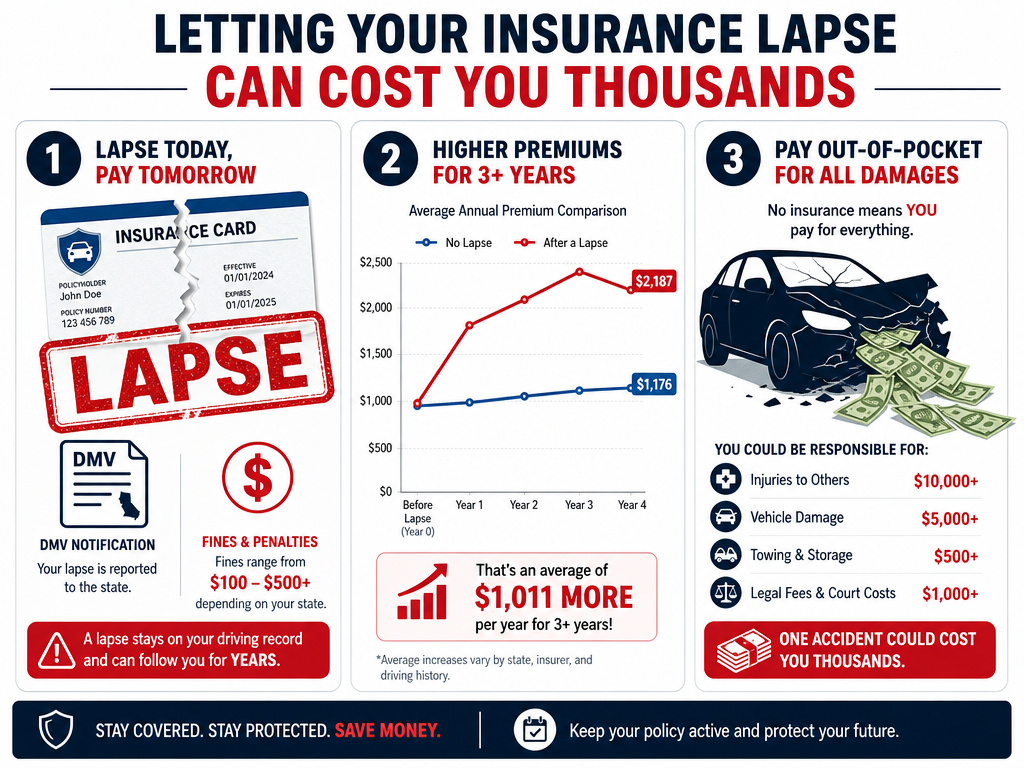 Financial and legal consequences of a car insurance coverage lapse