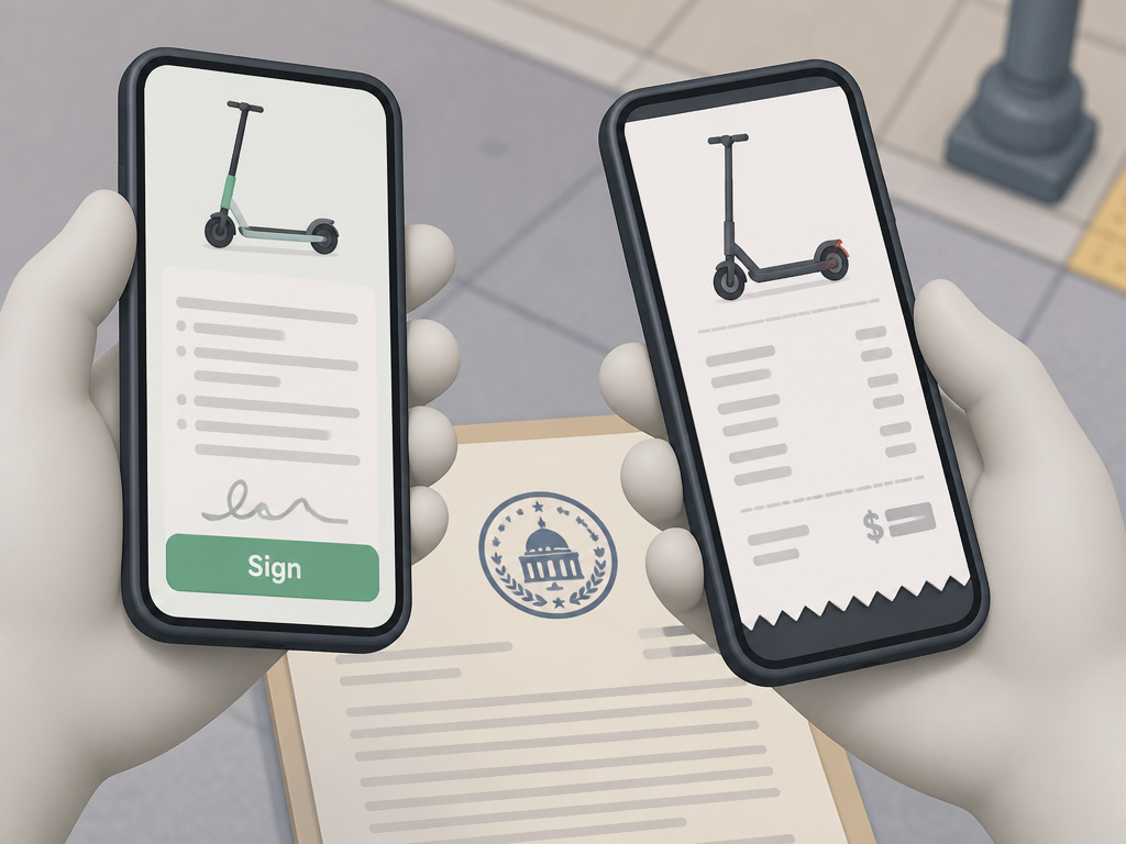 Rental app rules versus store receipt for private electric scooter ownership.