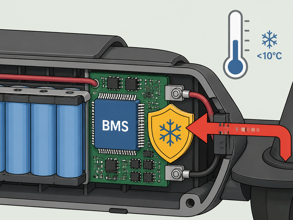 How cold weather limits regenerative braking on an electric scooter battery.