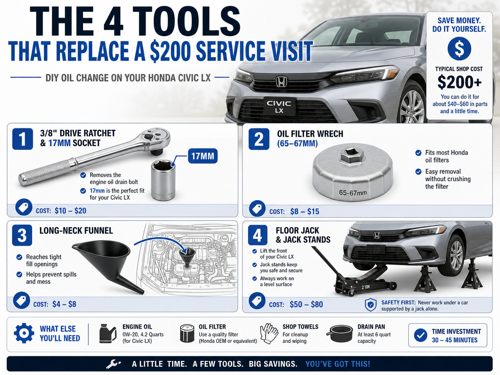 Four essential DIY maintenance tools for an electric SUV infographic.