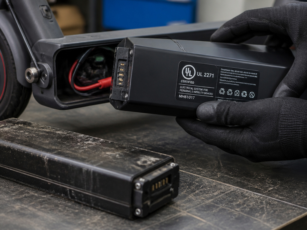 Close-up of upgrading an electric scooter battery for increased range.