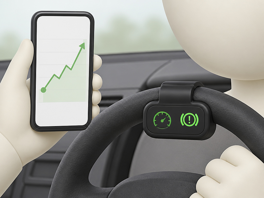 Driver using telematics device and monitoring credit score to improve insurance risk profile.
