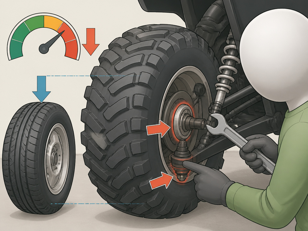 Diagram comparing oversized ATV tire to stock, showing drivetrain stress.