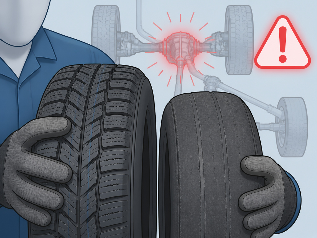 Mismatched tire sizes causing damage to a 4WD system in winter conditions.