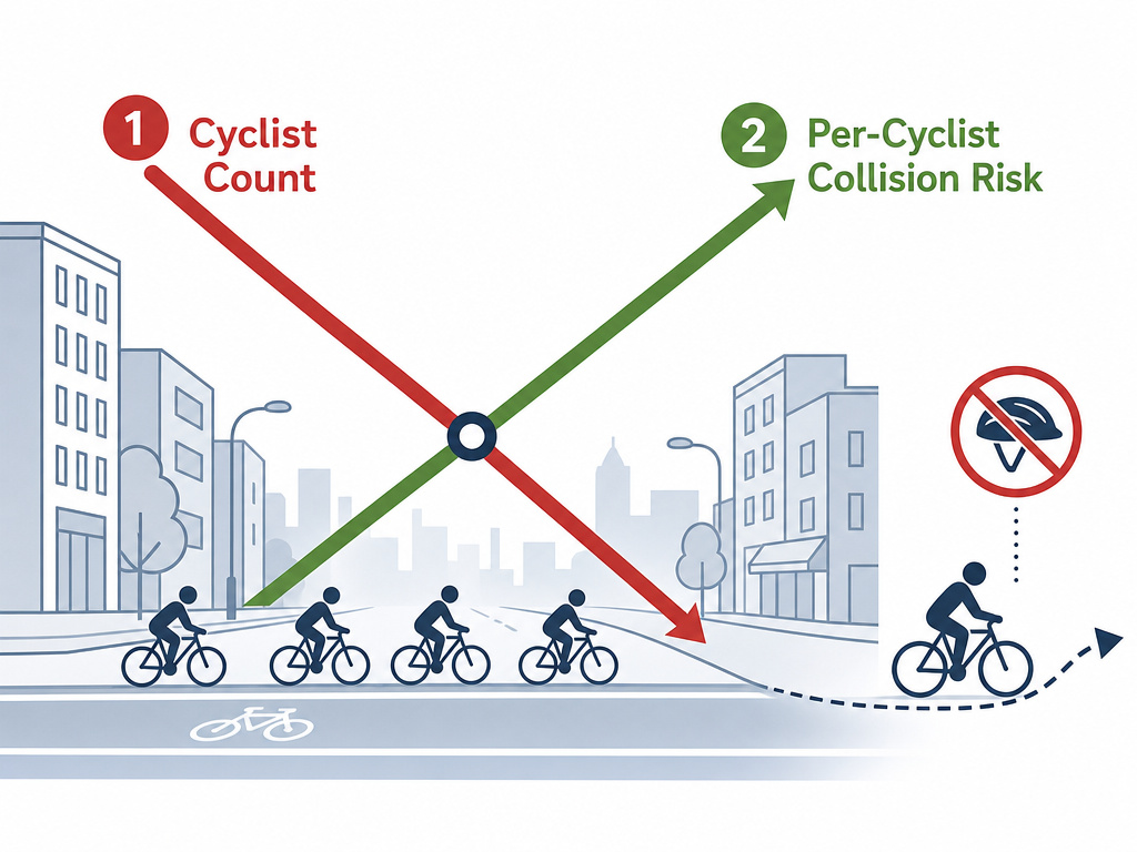 Diagram showing how fewer cyclists can increase individual risk on roads