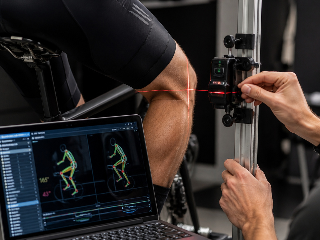 Professional bicycle fitting using laser level and motion capture technology.