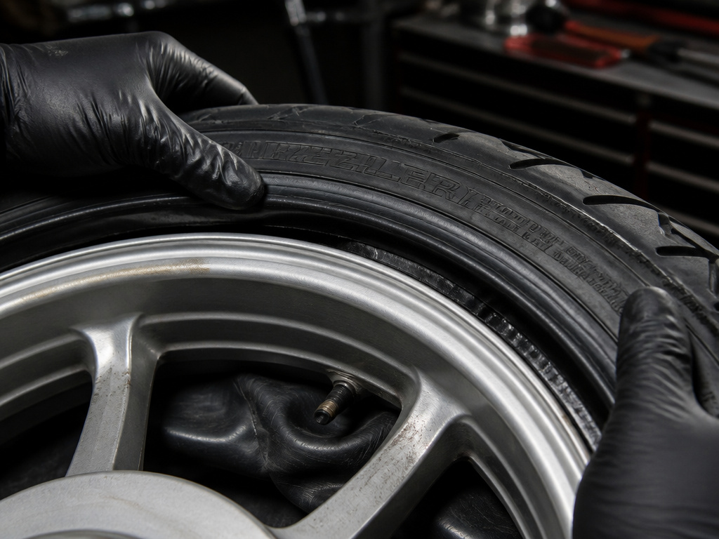 Tubeless tire incorrectly mounted on a 2007 Goldwing's tube-type rim.